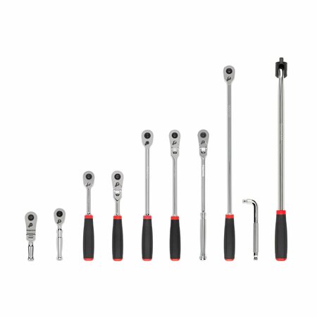 TEKTON 3/8 Inch Drive Quick-Release Comfort Grip Ratchet, L-Handle, and Breaker Bar Set 10-Piece SDR99102